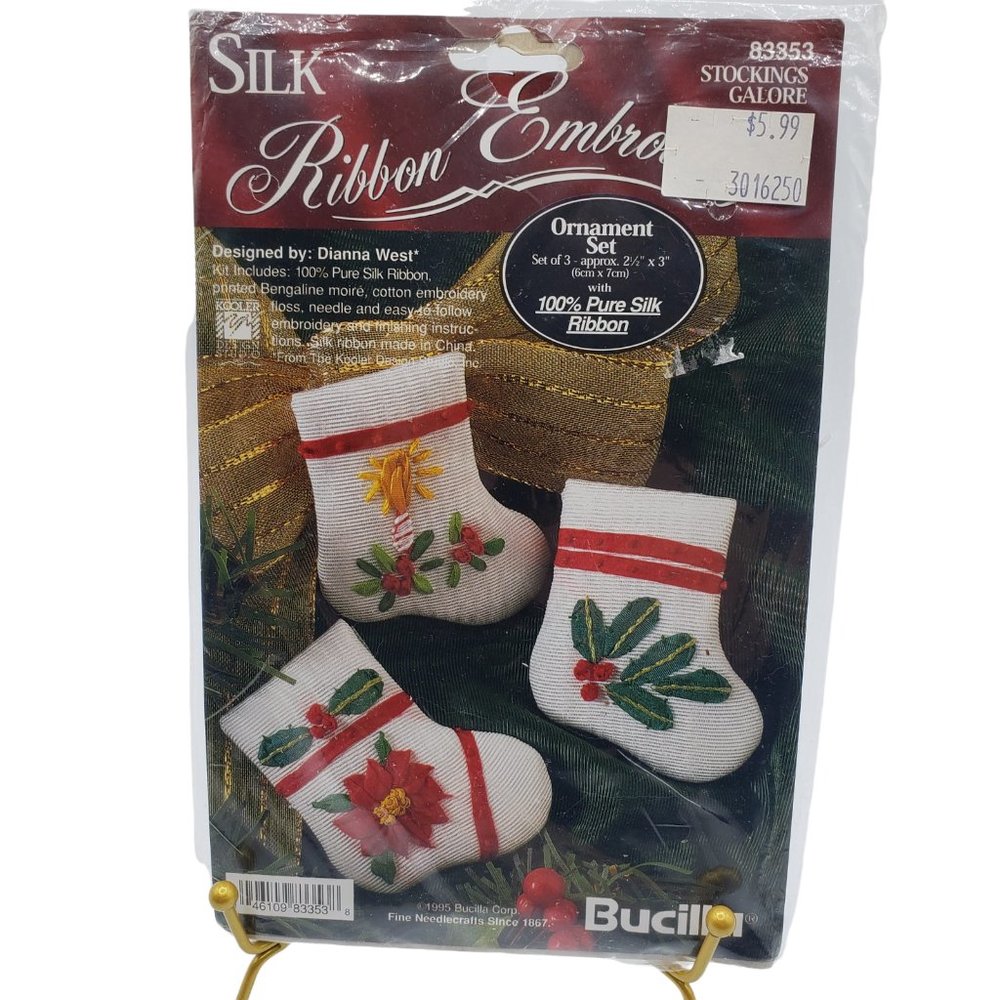 Bucilla #83353 Stockings Galore Silk Ribbon Embroidery Ornament Kit Vintage